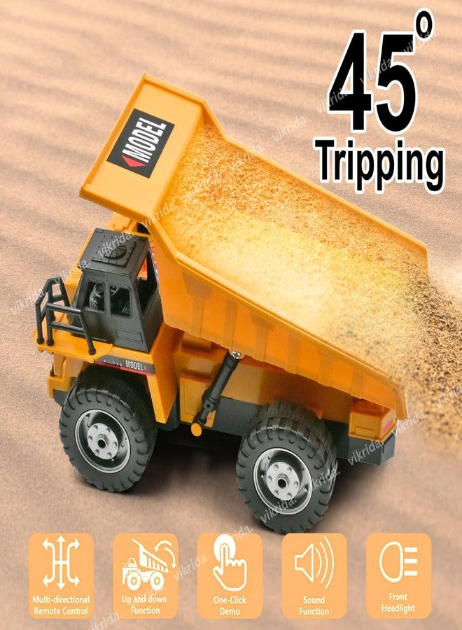 VikriDA 1:18 Remote Control Dump Truck Toy | Durable, Rechargeable & Realistic Truck with Working Dump Bed - Yellow - Image 5